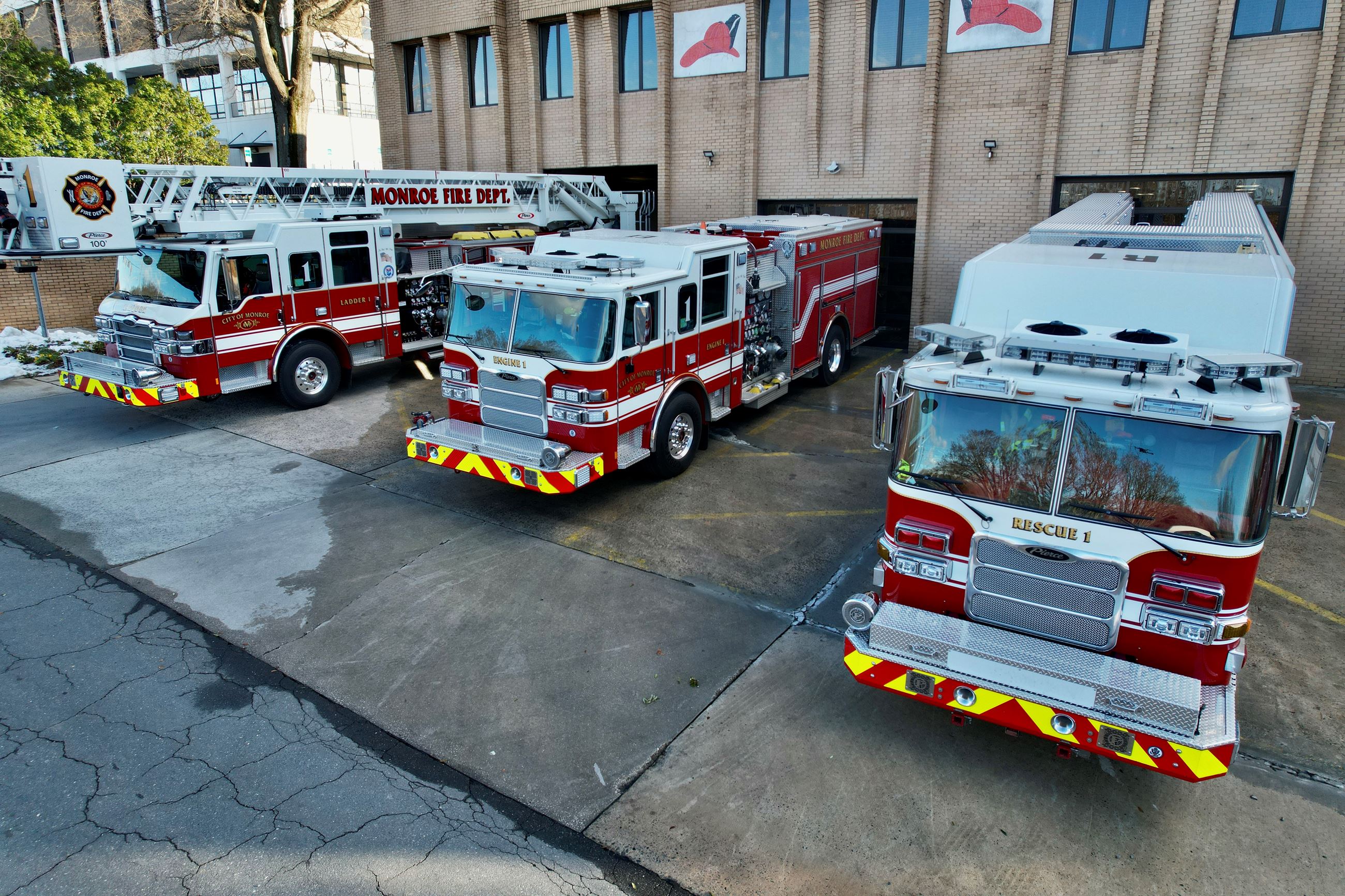 City of Monroe Fire Station 1 with Fire Trucks pulled out