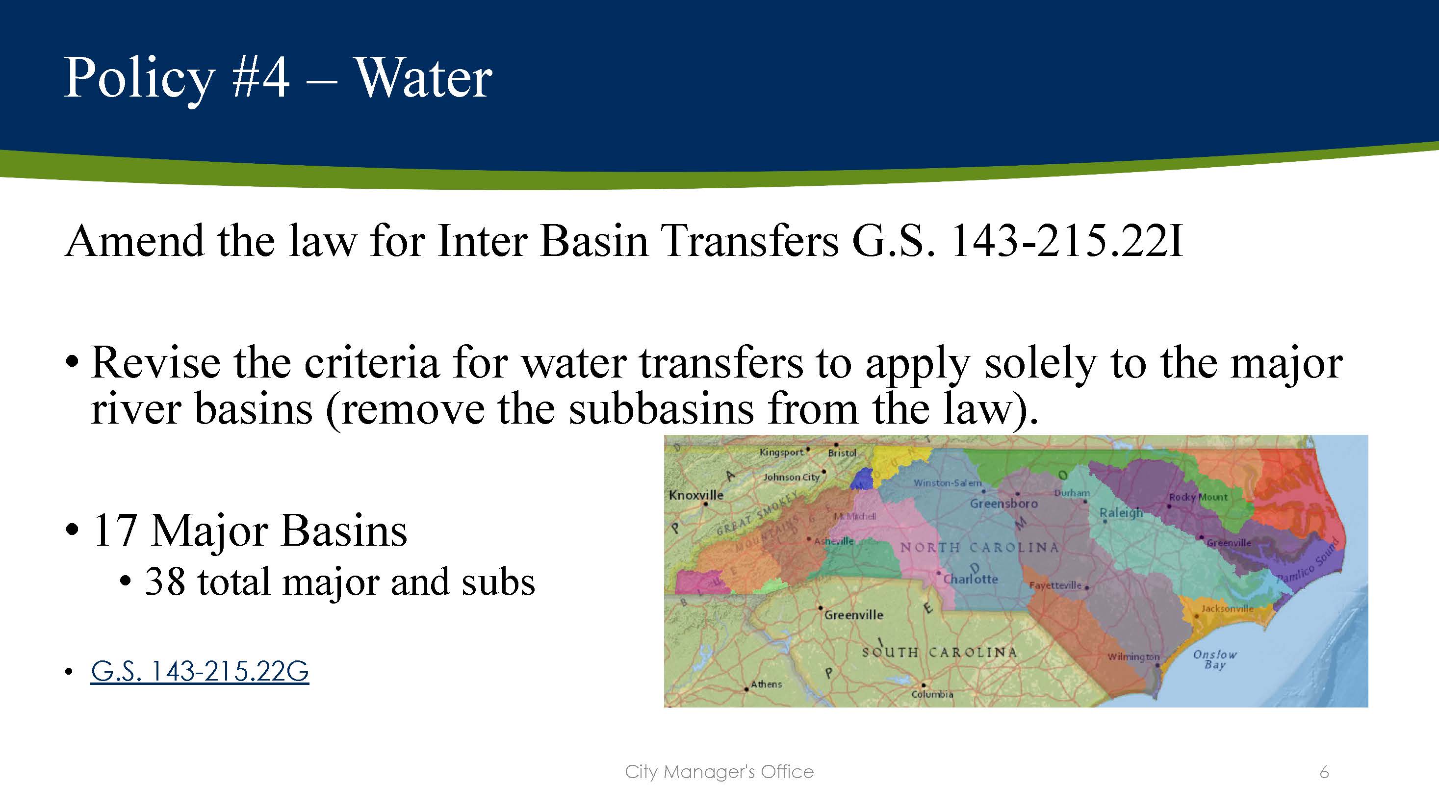 Monroe requests to amend the law for Inter Basin Transfers, removing sub-basins from the law.